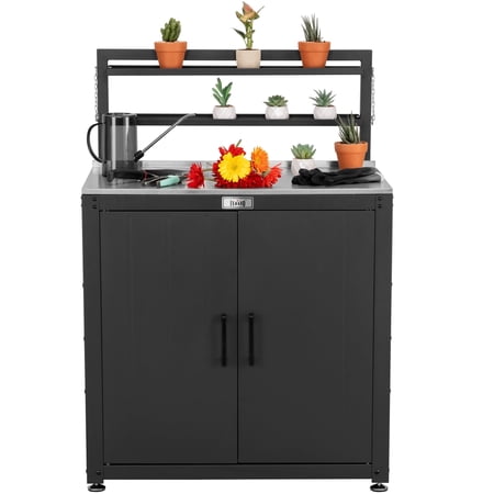 Feasto Garden Potting Bench with Storage Cabinet,Outdoor Gardening Table & Work Bench for Horticulture,Brown