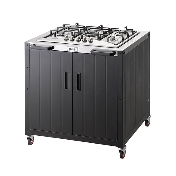 Feasto Outdoor Kitchen Propane Gas Grill with Cabinet – 5-Burner Stainless Steel BBQ, 36,200 BTUs, Movable Wheels with Storage for Backyard Patio