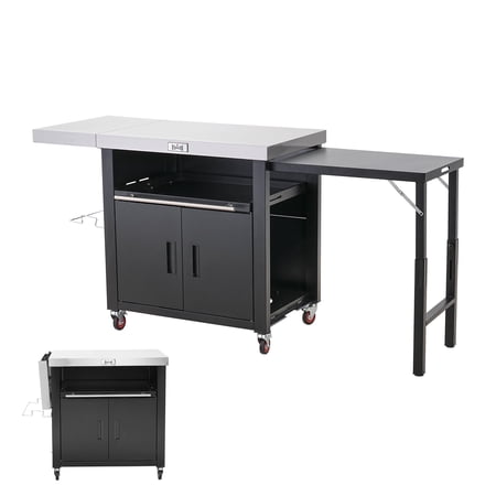 Feasto Grill Table, Outdoor Kitchen Island With 2 Foldable Side Tables, Stainless Steel Top For Outdoor Kitchen Cabinets