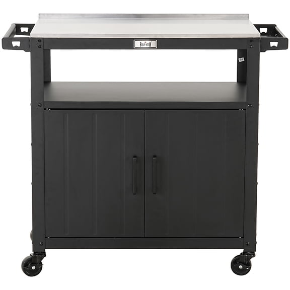 Feasto Outdoor Grill Cart with Stainless Steel Tabletop, Storage Cabinet, Wheels