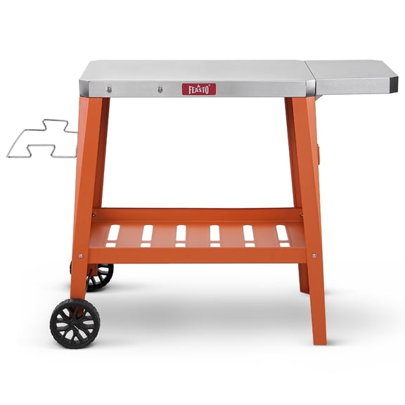 Feasto Outdoor Grill Table Cart, Pizza Oven Table with Wheels, Stainless Steel Countertop Cart with Foldable Extension Table, Food Prep Grill Cart for Outdoor BBQ,Orange