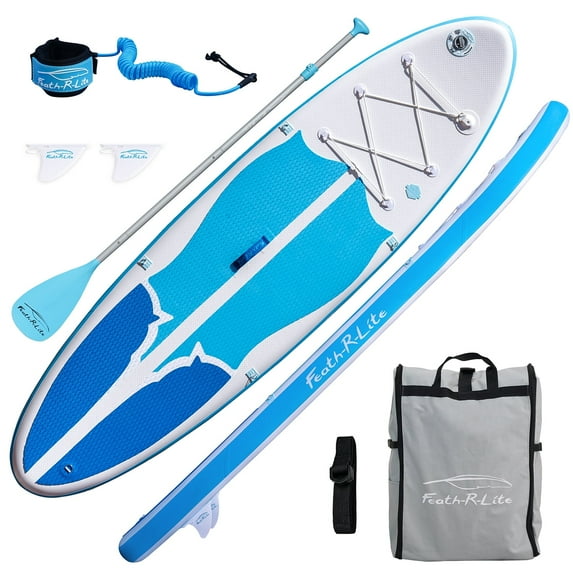 Feath-R-Lite Stand Up Inflatable Folding Paddle Board, SUP Portable Lightweight Blue White Paddle Board Inflatable, Adapter Adjustable Aluminum Alloy Paddle Camera Base Accessories, Unisex