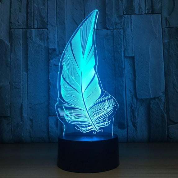 Feather 3D Illusion Night Light Smart Touch Lamp Creative RGB Effect USB Cable Powered Christmas Home Decoration Ideal Gift for Boys and Girls 16 Colors with Remote Control