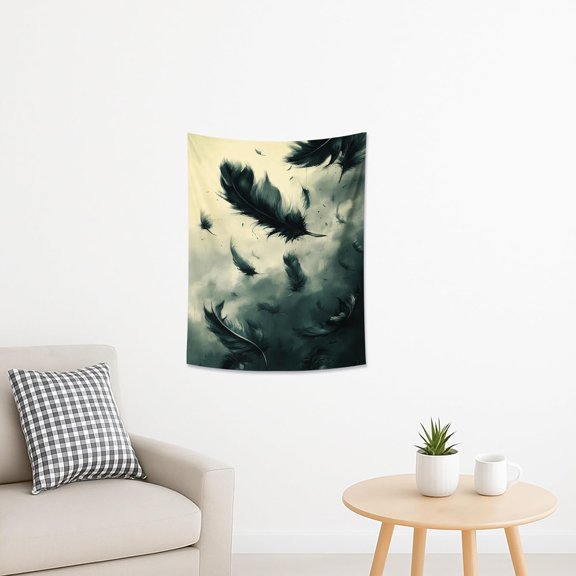 Feather Abstract Tapestry, Dark Grey and Black Wall Art for Autumn Home Decor, Modern Bohemian Tapestries for Bedroom, Living Room, Dorm, Cozy Wall Hanging 30x40 Inch
