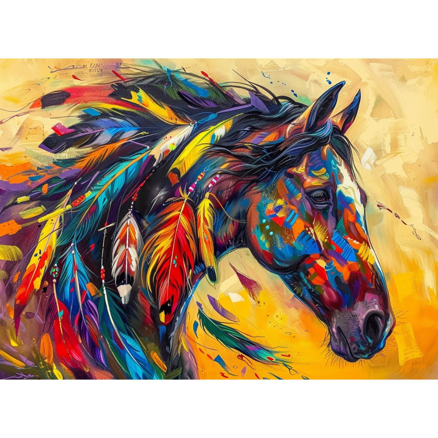 Feather American Native Indian Horse 5D Diamond Art Painting by Number ...