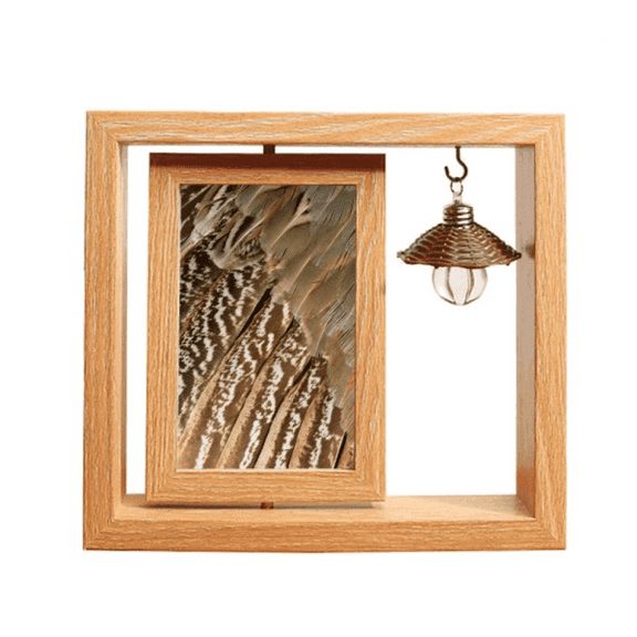 Feather Animal Snake Pattern Wooden Rotating Picture Photo Frame 4x6