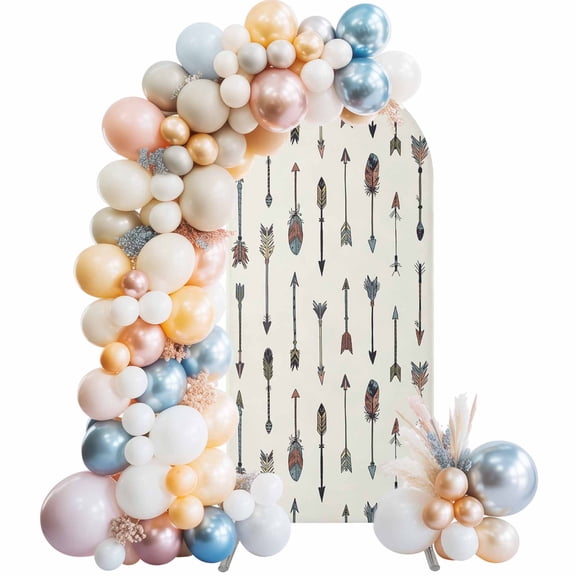 Feather Arrow Arch Backdrop Cover 4 FT Indian Tradition Colorful Arches Beige Stretchy Elastic Arch Stand Covers Spandex Arched Background Birthday Wedding Party Decoration (No Stand)