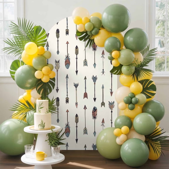 Feather Arrow Arch Backdrop Cover, 6FT, Indian Tradition Colorful Arches Beige Spandex Arch Covers Double-Sided Backdrop for Wedding Birthday Party Photo Background Decoration