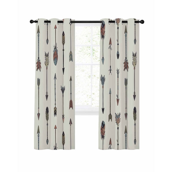 Feather Arrow Blackout Curtains for Bedroom Living Room, Indian Tradition Colorful Arches Beige 96 In Long Thermal Insulated Room Darkening Drapes Grommet Window Treatments, 52 x 96 In