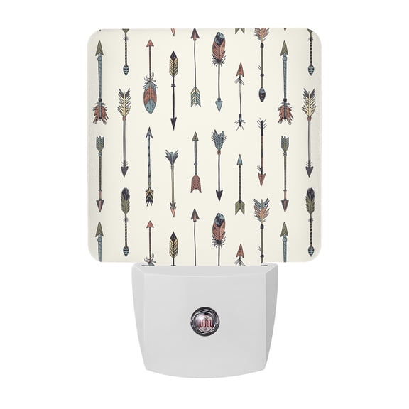 Feather Arrow Night Lights, Indian Tradition Colorful Arches Beige Smart Auto Dusk to Dawn Sensor Nightlights Plug-in Nightlight for Bedroom Bathroom Living Room Kitchen Hallway