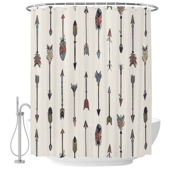 Feather Arrow Shower Curtain, 72" x 72", Indian Tradition Colorful Arches Beige Waterproof Bathroom Curtain Washable Shower Curtain Set with 12 Hooks