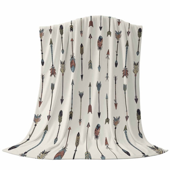 Feather Arrow Throw Flannel Blanket Indian Tradition Colorful Arches Beige Super Soft Cozy Bed Blanket, Lightweight Plush Fuzzy Bed Throw for Bedroom Sofa Couch Living Room 40x50In,