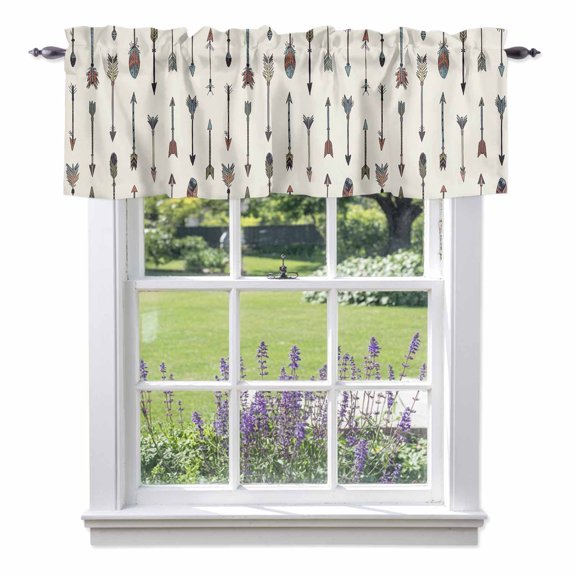 Feather Arrow Valance Curtain for Windows Indian Tradition Colorful Arches Beige Rod Pocket Curtain Valances Short Window Treatments Panels for Kitchen Bathroom Laundry Room Basement 42 x 12 Inch