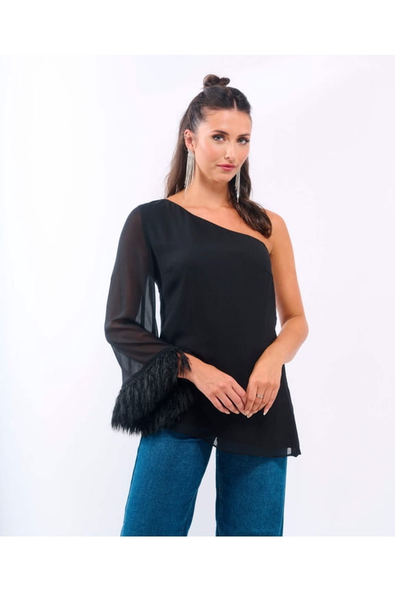 Black Feather Asymmetric Top