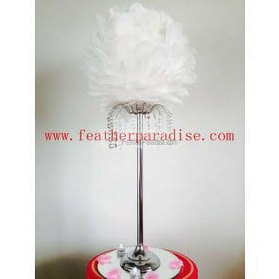 Feather Ball Centerpieces with Crystal Flower Stand -White