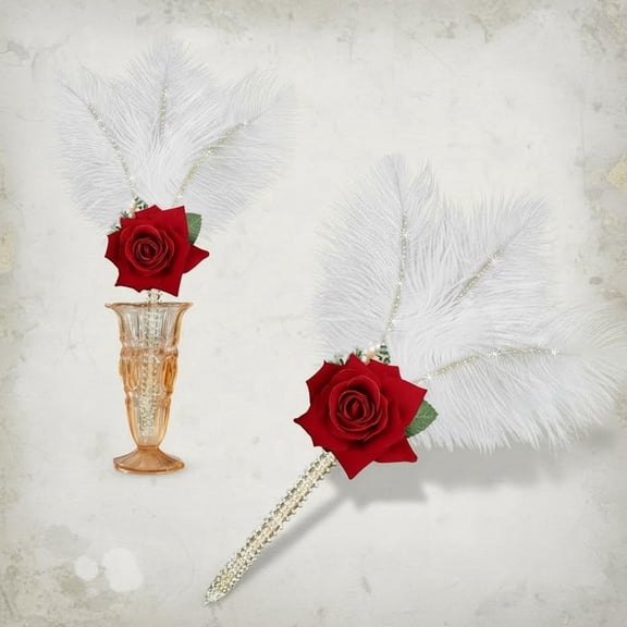 Feather Ballpoint Pen Ink Quill Pen for Wedding Guest Book - Antique Rose Feather Pen Fancy Soft Fluffy Pens for Signing Bridal Shower Party Office Calligraphy Pen