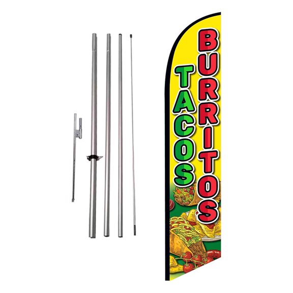 Feather Banner Flag Kit,Advertising Flag with Telescoping Pole and Ground Stake,Outdoor Storefront Sign,Red Yellow