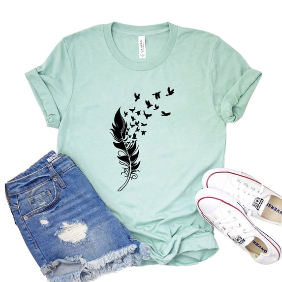 Feather Bird T-shirt Summer Shirt Women's Valentine Gift Weekend Tshirt Boho Shirts Free Spirit Tee