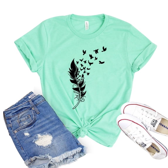 Feather Bird T-shirt Summer Shirt Women's Valentine Gift Weekend Tshirt Boho Shirts Free Spirit Tee