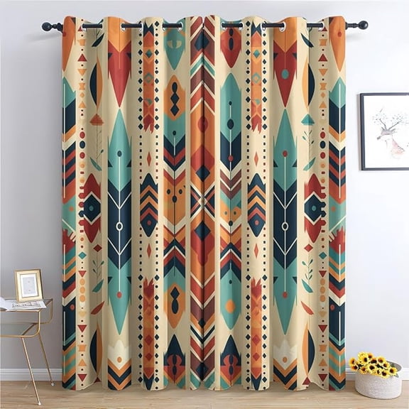 Feather Blackout Curtains For Bedroom Living Room, Native Curtains & Home Decor, Tribal Window Curtains, Thermal Room Darkening Grommet Drapes 53"W x 63"L (Pack of 2)