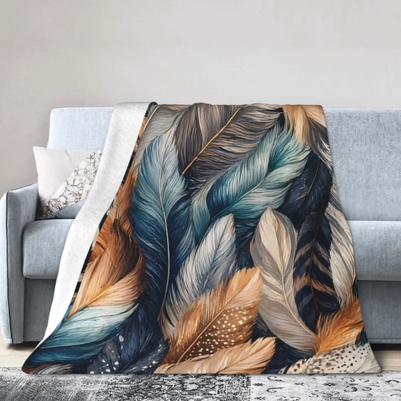 Feather Blanket Gift Throw Blanket Boho Neutral Art Gift for Women Bedroom Decor 60x50