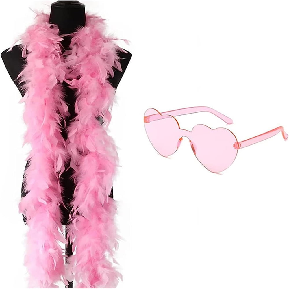 Yunsailing 12 Pcs Pink Feather Boas for Party Boas Bulk Mardi Gras Boa  Heart Shaped Sunglasses Trendy Pink Heart Glasses 6 Ft Boas Costume Women  Girls