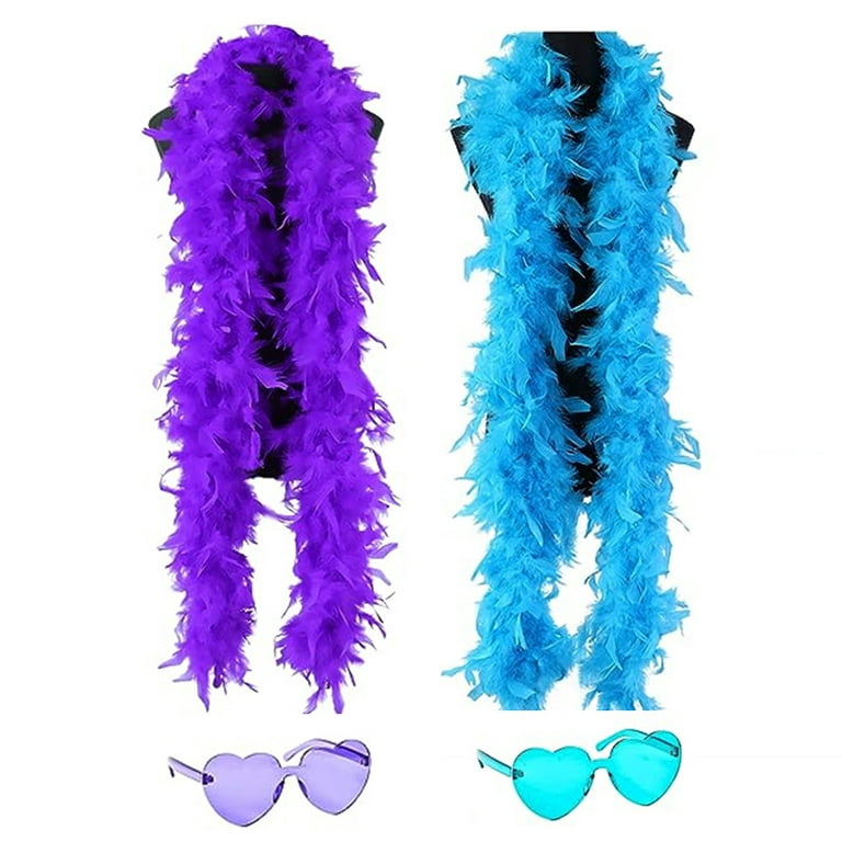 Mengen Feather Boas with Heart Rimless Sunglasses Feather Boa Halloween Christmas Bachelor Party Pack Accessory, Adult Unisex, Size: One size, Purple