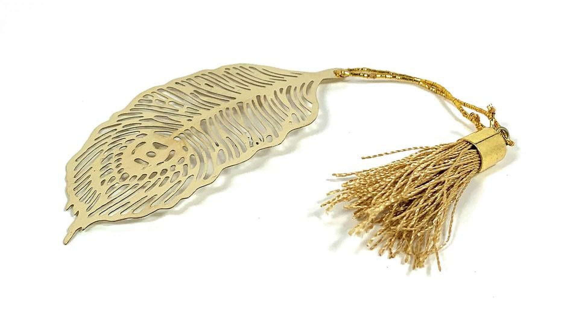 Feather Bookmark with Tassel Golden Finish Set of 8 Bookmarks for Women, Men, Students (3.5" Feather)