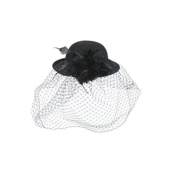 Feather Bowler Cap with French Lace - Black