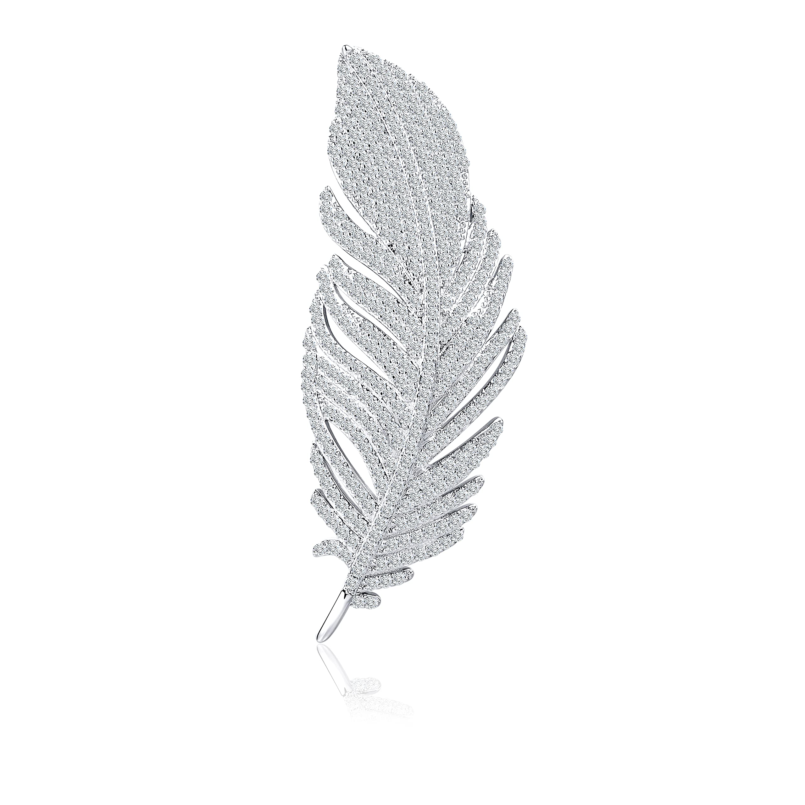 Feather Brooch Pin for Women Men 925 Sterling Silver Delicate Elegant