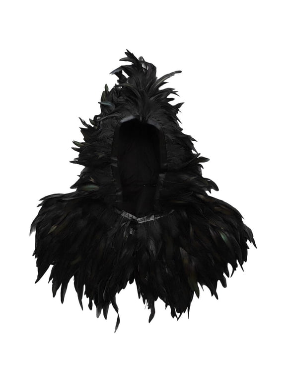 Feather Cape, Black Gothic Shoulder Wrap, 33.85x31.5inch