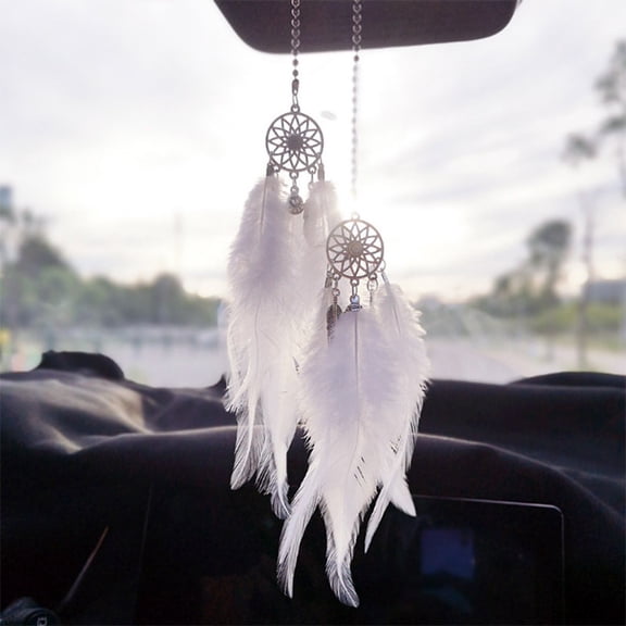 Feather Car Pendant for Rear View Mirror with Dream Catcher Design