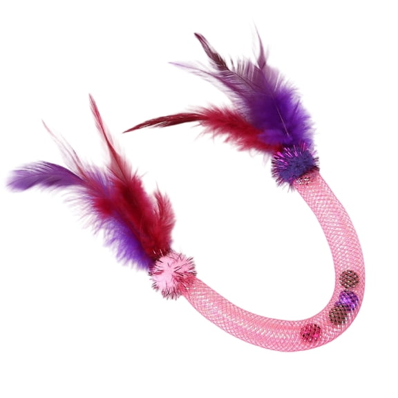 Feather Cat Teaser Toy with Elastic String and Catnip Ball, Interactive Pet Teething Stick for Chewing and Self-Play Exercise for Indoor Kittens and Adult Cats - Pink