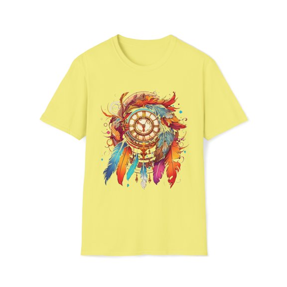 Feather Clock Unisex Softstyle T-Shirt Boho Native American Style