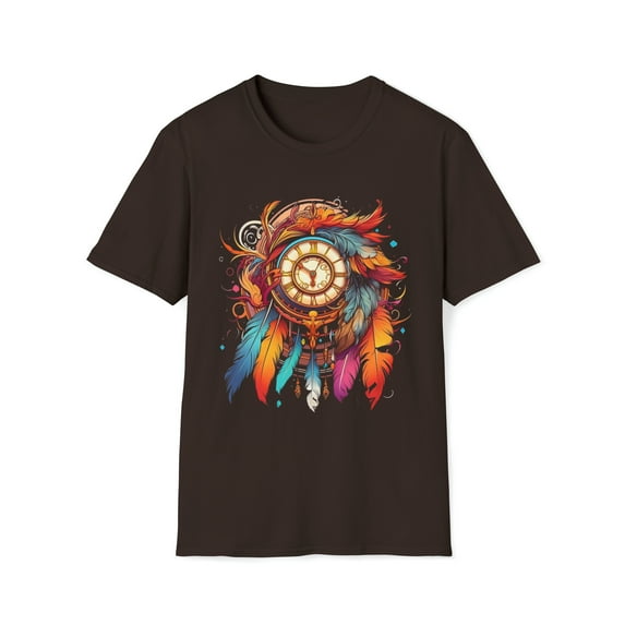 Feather Clock Unisex Softstyle T-Shirt Boho Native American Style
