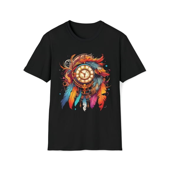 Feather Clock Unisex Softstyle T-Shirt Boho Native American Style