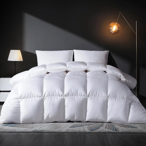 Feather Down Comforter Full Size Duvet Insert, Light Weight True Baffle-Box Noiseless Bedding Comforters, Soft Hotel Collection Bed Comforter, Medium Warmth - White, 82 X 86 in.