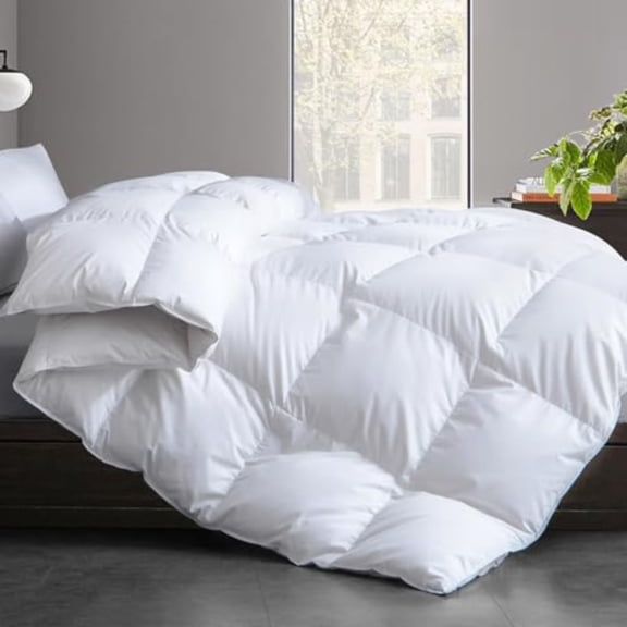 Feather and Down Comforter Insert Queen Size 100% Cotton Cover All Season White Down Feather Duvet Insert Fluffy Soft Hotel Luxury Bedding for Bedroom 90 x 90 Inches