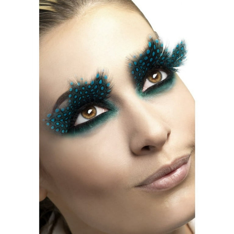 Eyelashes Large Feather With Aqua Dots Adult Black Eyelashes Large Feather With Aqua Dots Adult Black