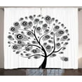 thumbnail image 1 of Feather Curtains 2 Panels Set, Monochrome Tree with Ethnic Peacock Motifs with Eastern Culture Influences, Window Drapes for Living Room Bedroom, 108W X 84L Inches, Black and White, by Ambesonne, 1 of 3