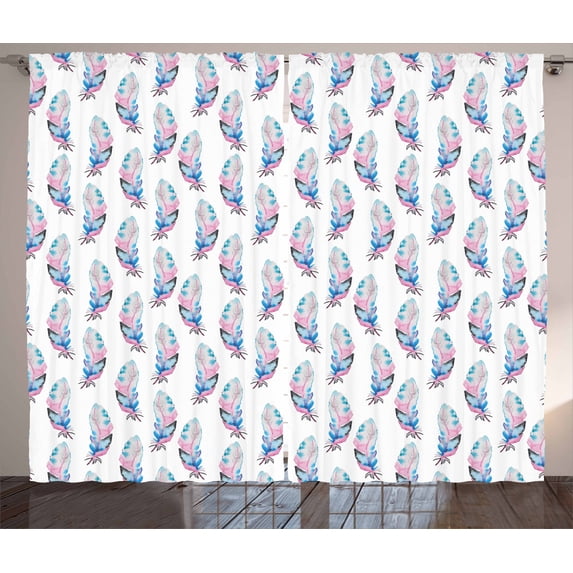 Ambesonne Feather Curtains 2 Panel Set, Grungy Boho Animal, 108" x 63", Blue Pale Pink Black