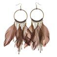 thumbnail image 1 of Feather Dangle-Earrings With tassel Accents Gold-Tone & Brown Colored #5028, 1 of 2