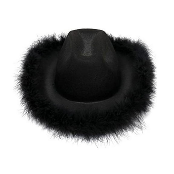 Feather Decor Fedora Hats for Women Men Thick Cowboy Casual Party Show Hats