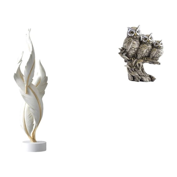 Feather Decorative Figurine Resin Owl Statue Unique Animal Craft for Bookshelf Mantel Entryway Home Office