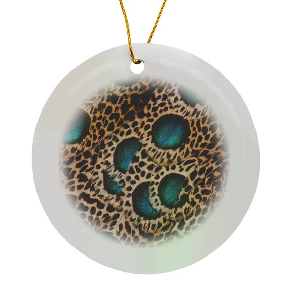 3drose, Feather Design of the Malay Peacock Pheasant, Circle Porcelain Ornament