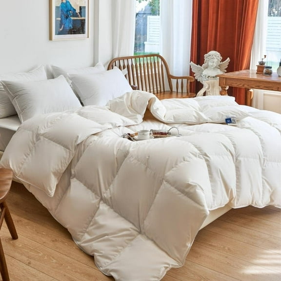 Feather Down Comforter Queen Size, Made in Canada Hotel Duvet Insert 240TC OEKO Tex Cotton Shell