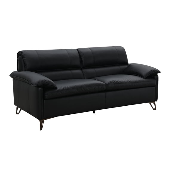 Feather - Down Filled Black Leather Loveseat / Soft and Comfortable Seating