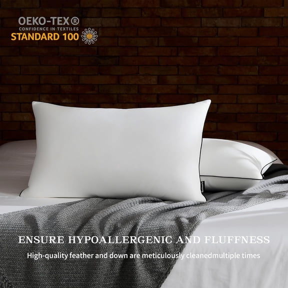 Feather Down Pillow King Size Set of 2, Cotton Luxury Bed Pillows for Sleeping