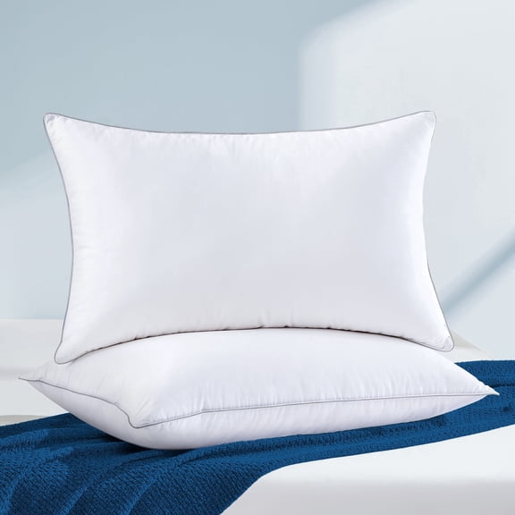 AQUZIN Feather Down Pillow Standard Size 2 Pack, Luxury Hotel Quality Bed Pillow, Medium Firm Support for Back, Stomach or Side Sleepers, 20x26in.