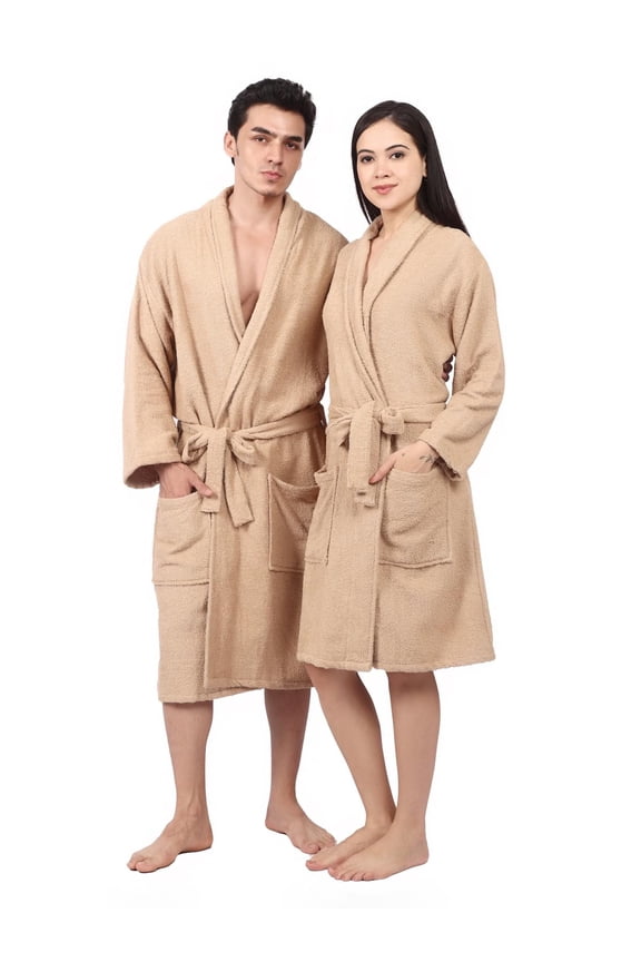 Women’s Terry Bathrobe Absorbent Robe With Shawl Collar -100% Cotton – Soft Spa Lounge Robe with Pockets & Belt – Loungewear | (IN, Alpha, M, Regular, Standard, Beige)